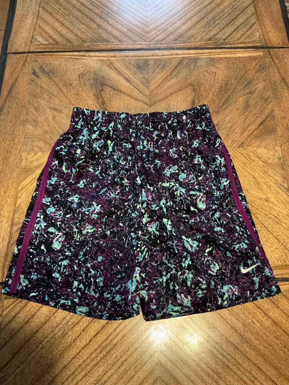 Nike Girl’s Purple and Teal Printed Athletic Shorts